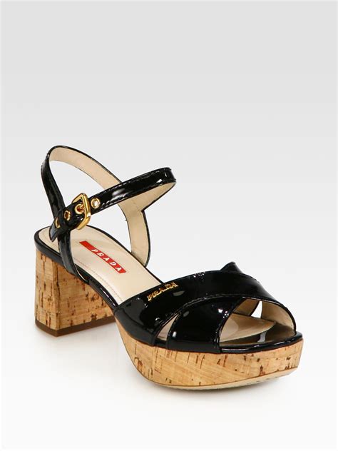 prada cork heel sandal|Prada platform heels.